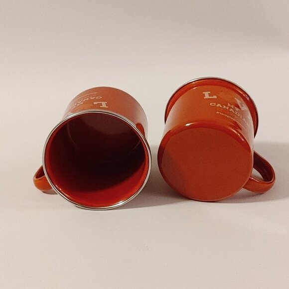 CUTE Cabot Trail Maple Liqueurs Canadian Coffee Red Tin Cup Mug CAMP MUG PAIR - Picture 3 of 5